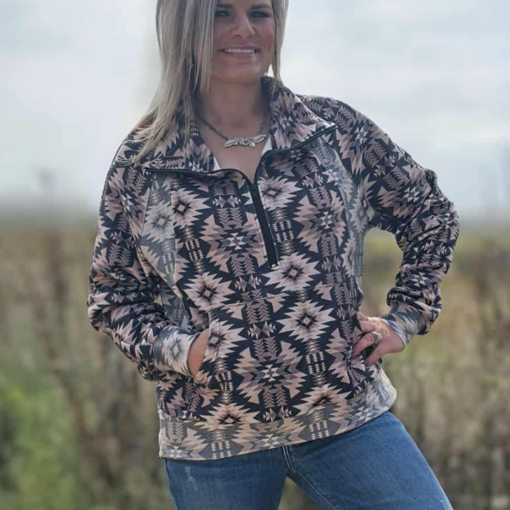 Geometric Pattern Quarter-Zip Sweatshirt